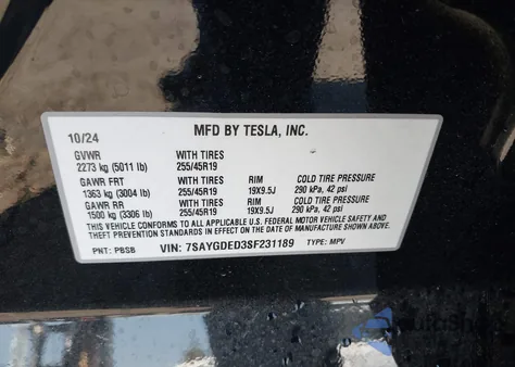 2025 Tesla Model Y Long Range Dual Motor All-Wheel Drive from USA, damaged, VIN 7SAYGDED3SF231189